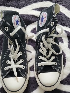 Converse  Black Canvas High-Top Sneakers Mens 6  Womens 8